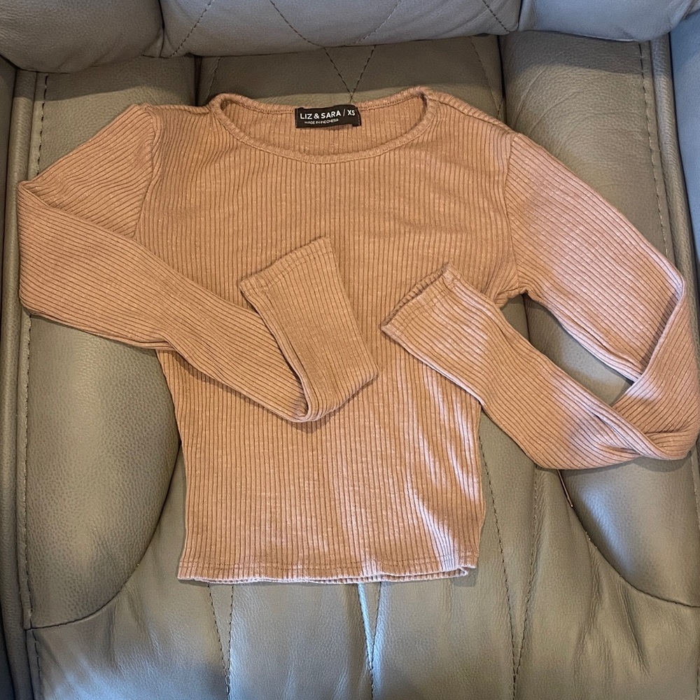 Uza & Sara Ribbed Long Sleeve Top in Pink